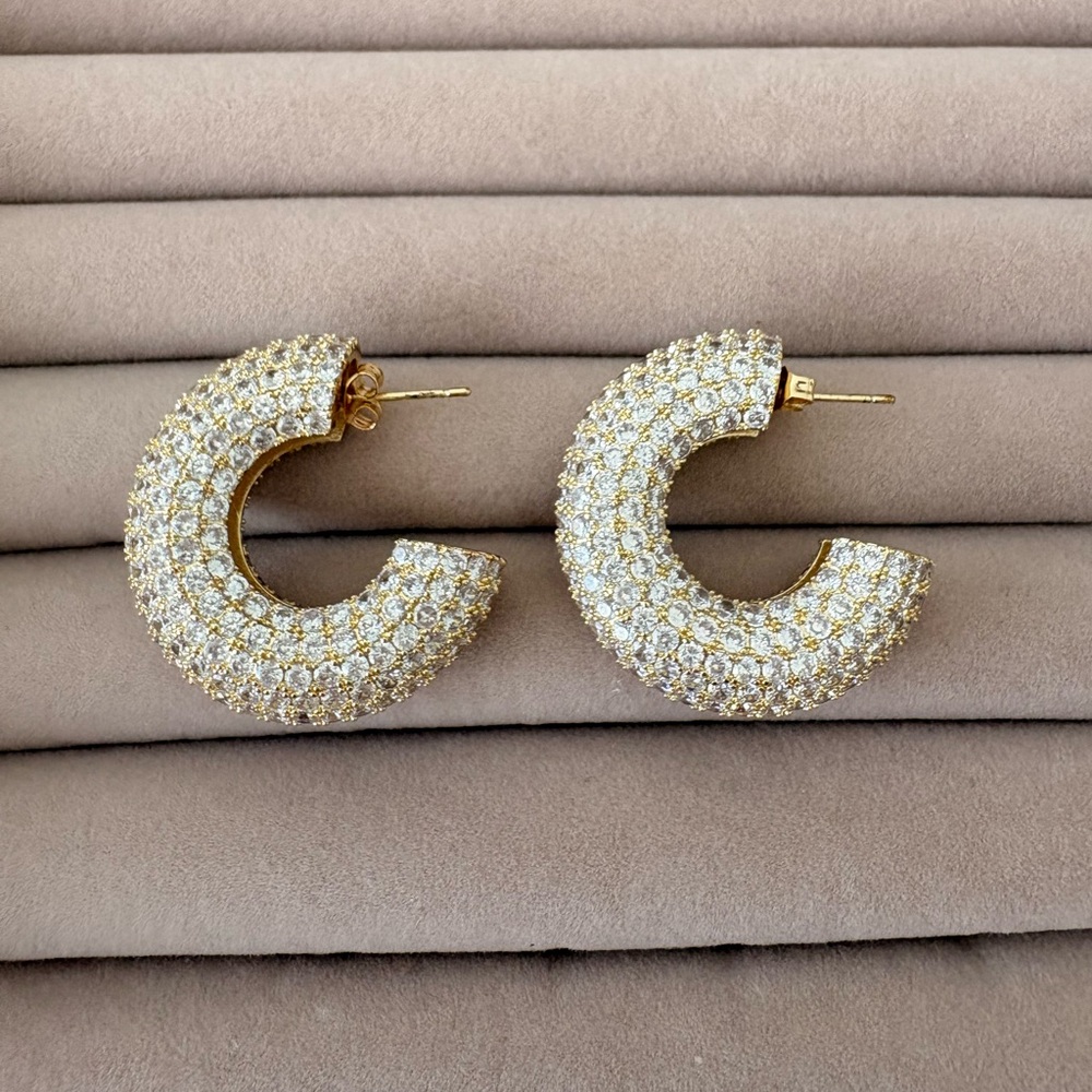 Liza Gozlan Gold Pavé Crystal Hoop Earrings
